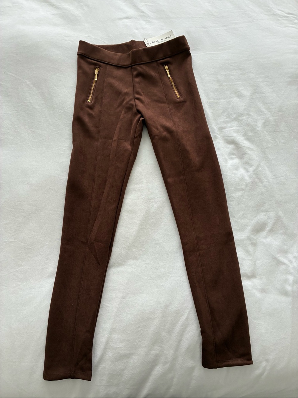 Janie and Jack Brown Girls Leggings with Gold Zippers